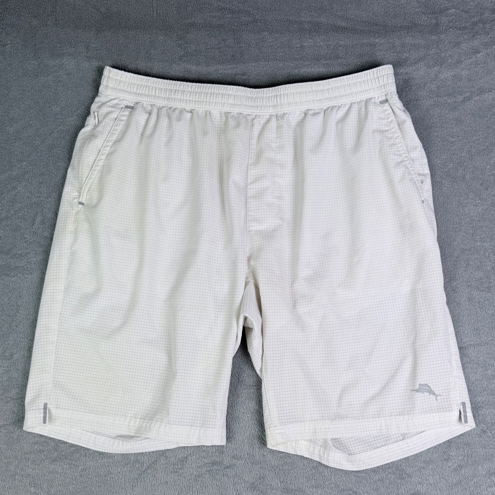 Tommy Bahama IslandZone Grid Performance Shorts White Men Large 9"Inseam Stretch